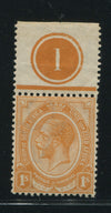 SA 1913 KGV KINGSHEAD 1/- YELLOW- ORANGE   TOP CONTROL 