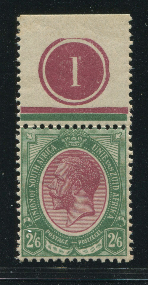 SA 1913 KGV KINGSHEAD 2/6 GREEN & REDDISH-PURPLE TOP CONTROL "1"