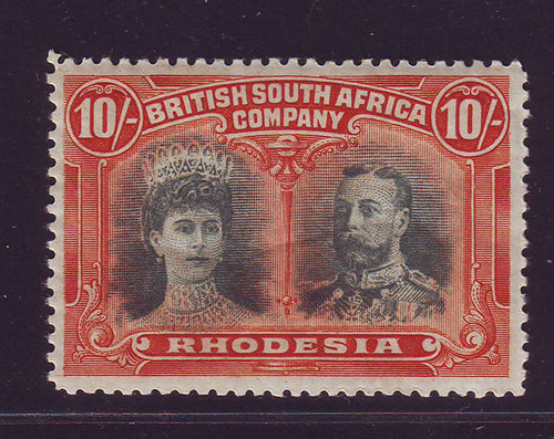 RHODESIA 1910 10/-  DOUBLE HEAD FINE UNMOUNTED MINT