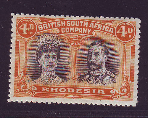 RHODESIA 1910 4d DOUBLE HEAD FINE UNMOUNTED MINT