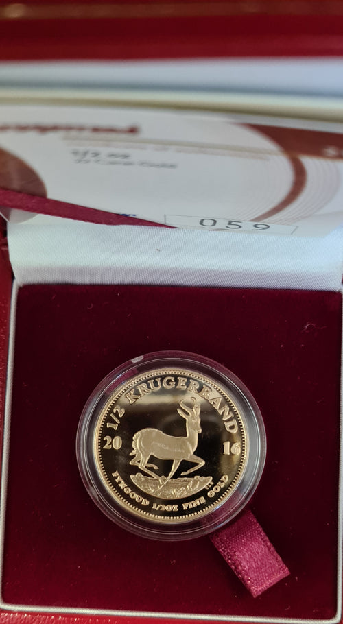 RSA 2016 PROOF HALF  OUNCE KRUGERRAND IN  BOX WITH CERTIFICATE