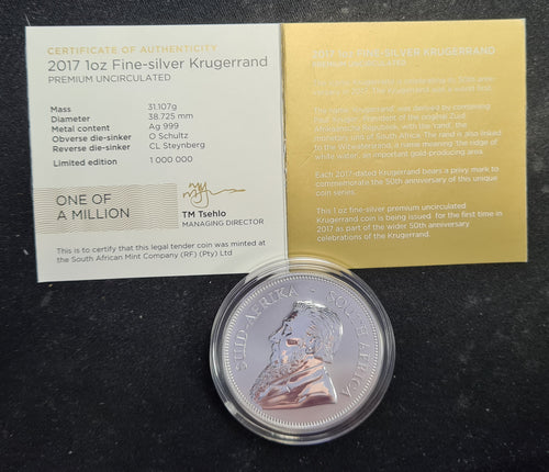 RSA 2017 ONE  OUNCE SILVER  KRUGERRAND