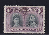 RHODESIA 1910 3/-  DOUBLE HEAD 