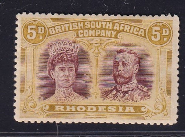 RHODESIA 1910 5d DOUBLE HEAD ERROR OF COLOUR  FINE MINT