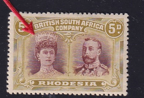 RHODESIA 1910 5d DOUBLE HEAD "GASH IN QUEEN'S EAR" VERY  FINE MINT