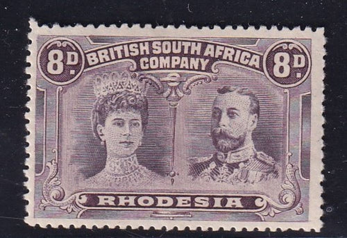 RHODESIA 1910 8d DOUBLE HEAD FINE MINT GASH IN EAR