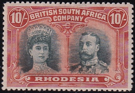 RHODESIA 1910 10/-  DOUBLE HEAD FINE MINT