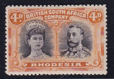 RHODESIA 1910 4d  DOUBLE HEAD FINE MINT SG 139
