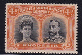 RHODESIA 1910 4d  DOUBLE HEAD FINE MINT SG 140