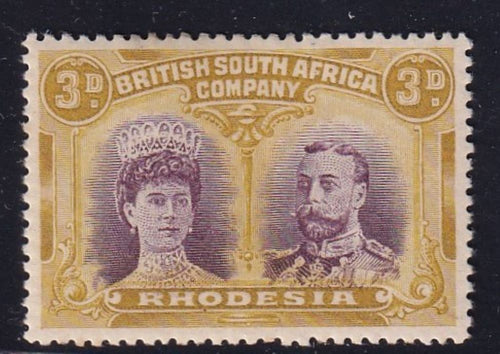 RHODESIA 1910 3d  DOUBLE HEAD FINE MINT SG 135