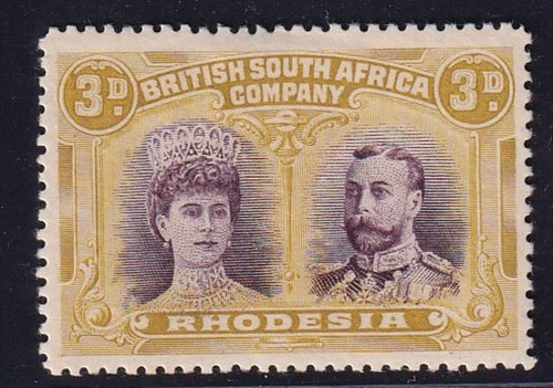 RHODESIA 1910 3d  DOUBLE HEAD FINE MINT SG 134