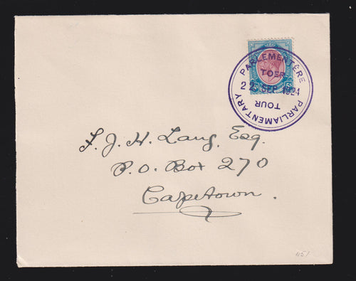 SOUTH AFRICA PARLIAMENTARY TOUR COVER - RARE 5/- - SUPERB!