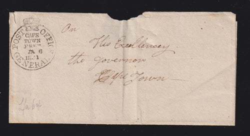 CAPE OF GOOD HOPE 1831 COVER ADDRESSED TO THE GOVERNOR