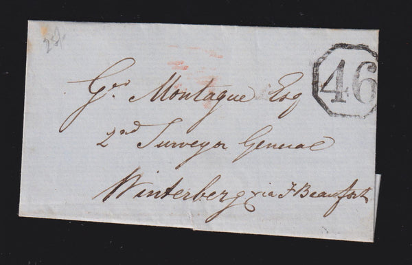 CAPE OF GOOD HOPE 1849  OCTAGONAL NUMERAL 46 GRAHAMSTOWN COVER - RARE