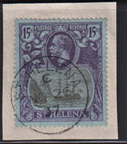 ST HELENA 1922 15/- RARE USED ON PIECE