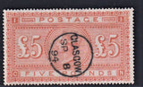 GREAT BRITAIN 1867  £5 ORANGE - SUPERB USED