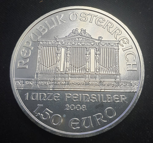 AUSTRIA  VIENNA PHILHARMONIC 2008 SILVER 1,50 EURO - UNCIRCULATED ONE OUNCE